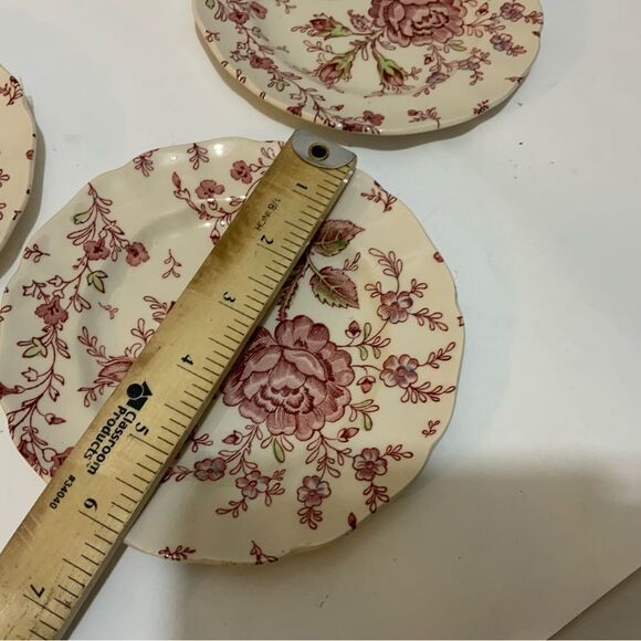 Vtg Johnson Bros England Rose Chintz 3 Scalloped Saucers 6” hand engraving G18 - Picture 8 of 9